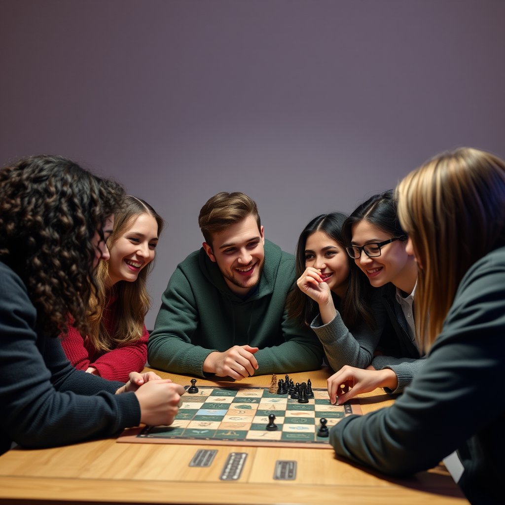 Fiatal felnőttek baráti társasága élvezi a stratégiai társasjátékot